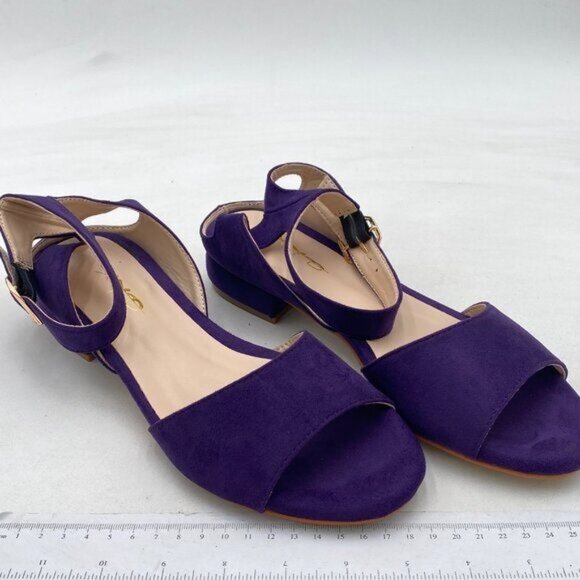 XYD Dark Purple Low Heel Sandal Pumps Open Toe Ankle Strap Slingback Chunky Shoe - Picture 4 of 8